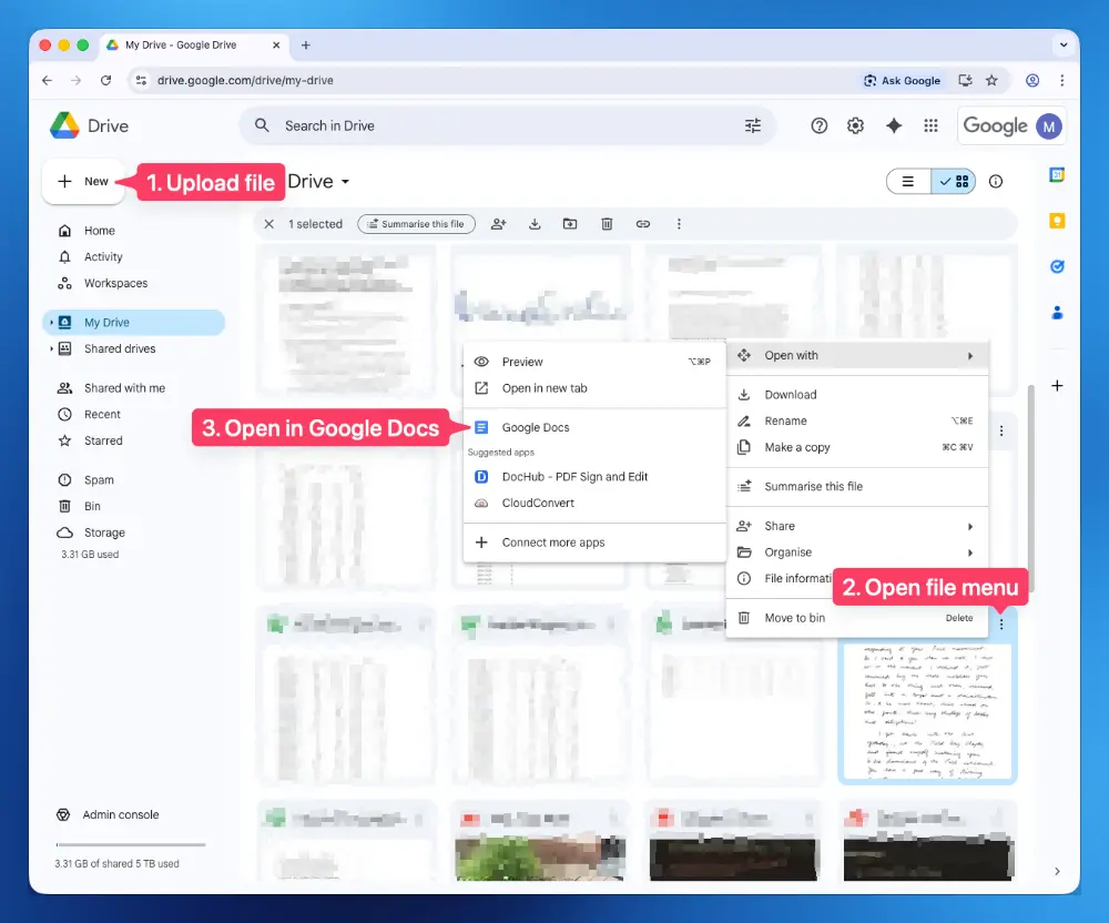 Opening a handwritten document directly from Google Drive Open a handwritten document from Google Drive.