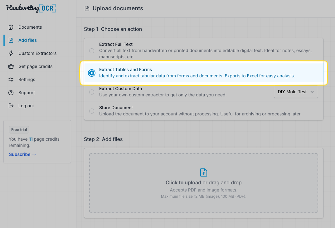 To convert a PDF to Excel, first select this option.