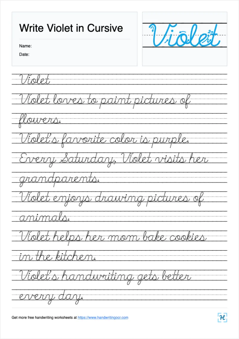 Write Violet in Cursive