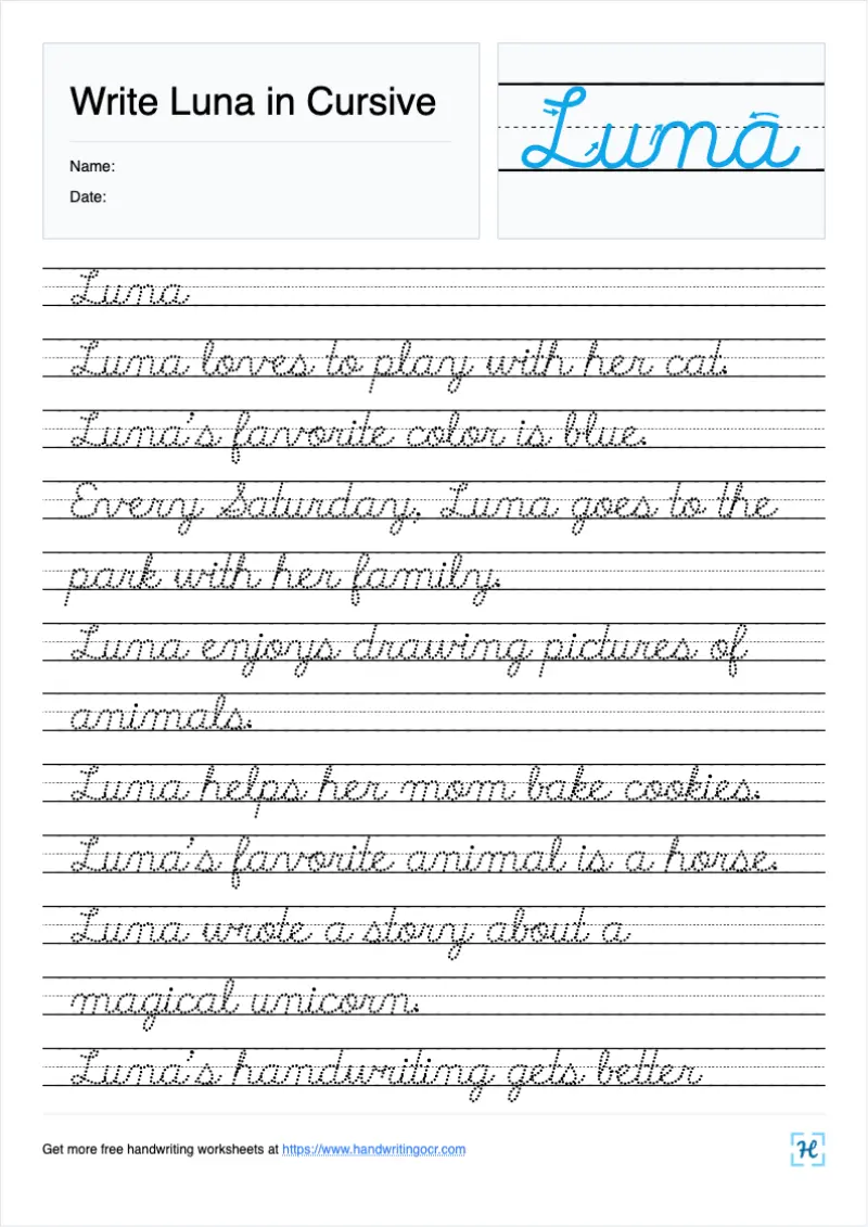 Write Luna in Cursive